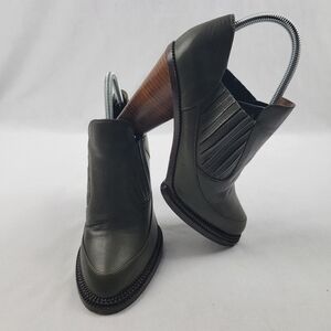 Derek Lam genuine leather army green stacked heel almond toe booties